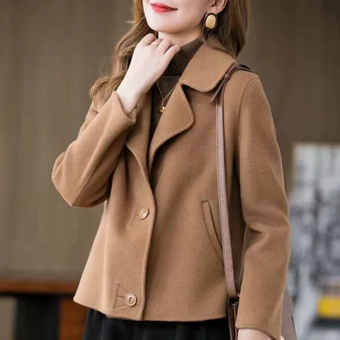 Women's Short Coat Outer Wear Double-Sided Woolen Suit Autumn and Winter Trendy New Jacket Office Lady Solid All-match Suit Top