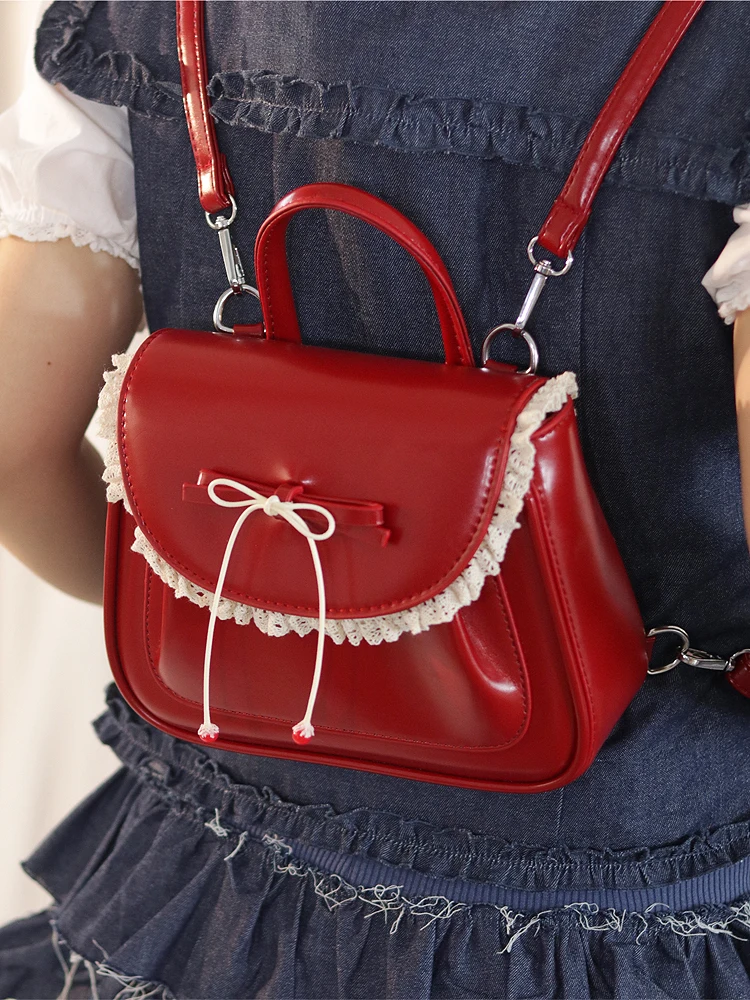 Red Original Summer 2024 Fashionable Women's Backpack Crossbody Bag Versatile Double Shoulder Bag Soft Handle Korean Style