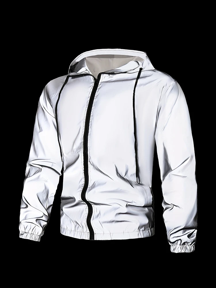 AliExpress NONE Night Cycling Reflective Hooded Jacket Men's Fashion Outdoor Windproof Running Sports Loose Casual Coats Hip-hop Streetwear