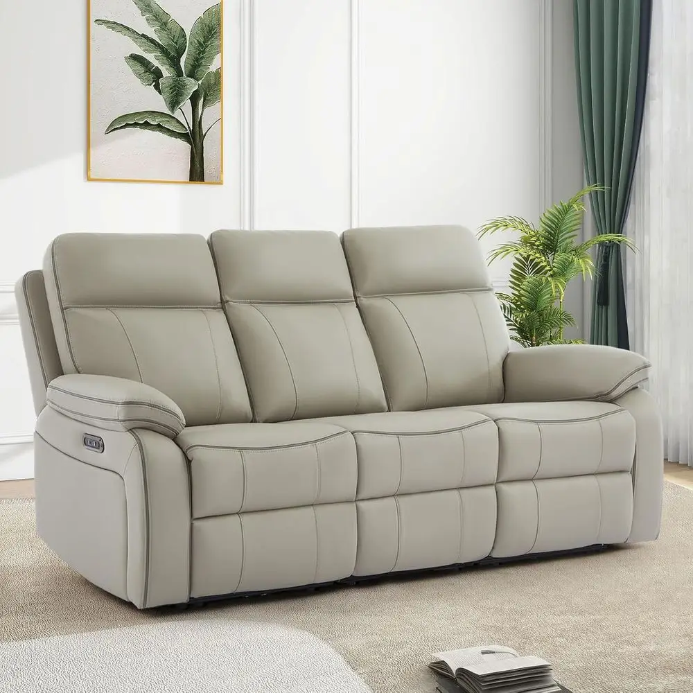 

Grey 3-Seater Reclining Sofa with Power Features, Cup Holders, Outlets, and USB Ports