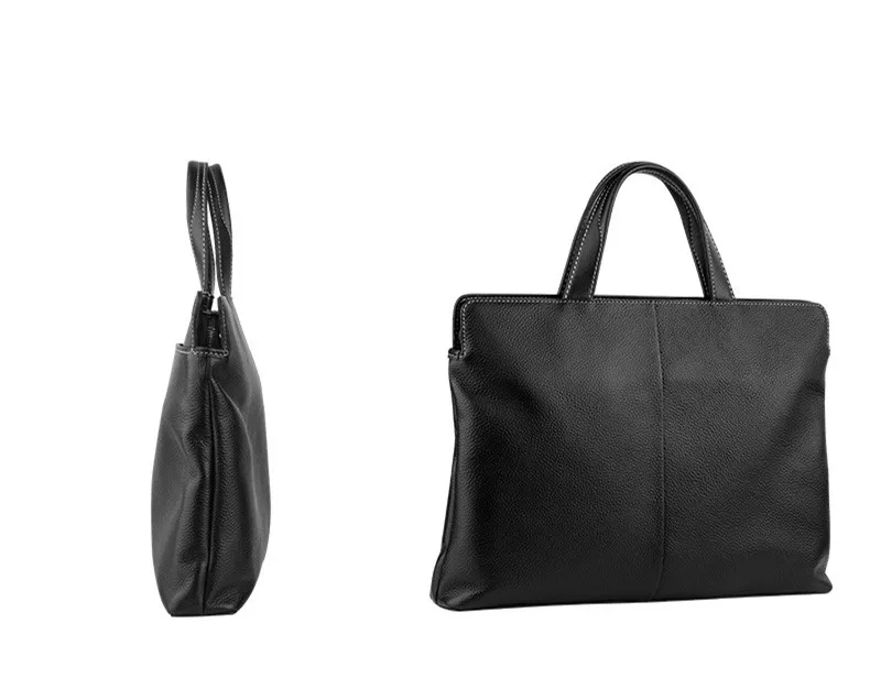 Bolso de negocios de cuero genuino para hombre, maletín de hombro de 14 ", bolsos cruzados de mensajero, cuero de vaca suave, informal, negro