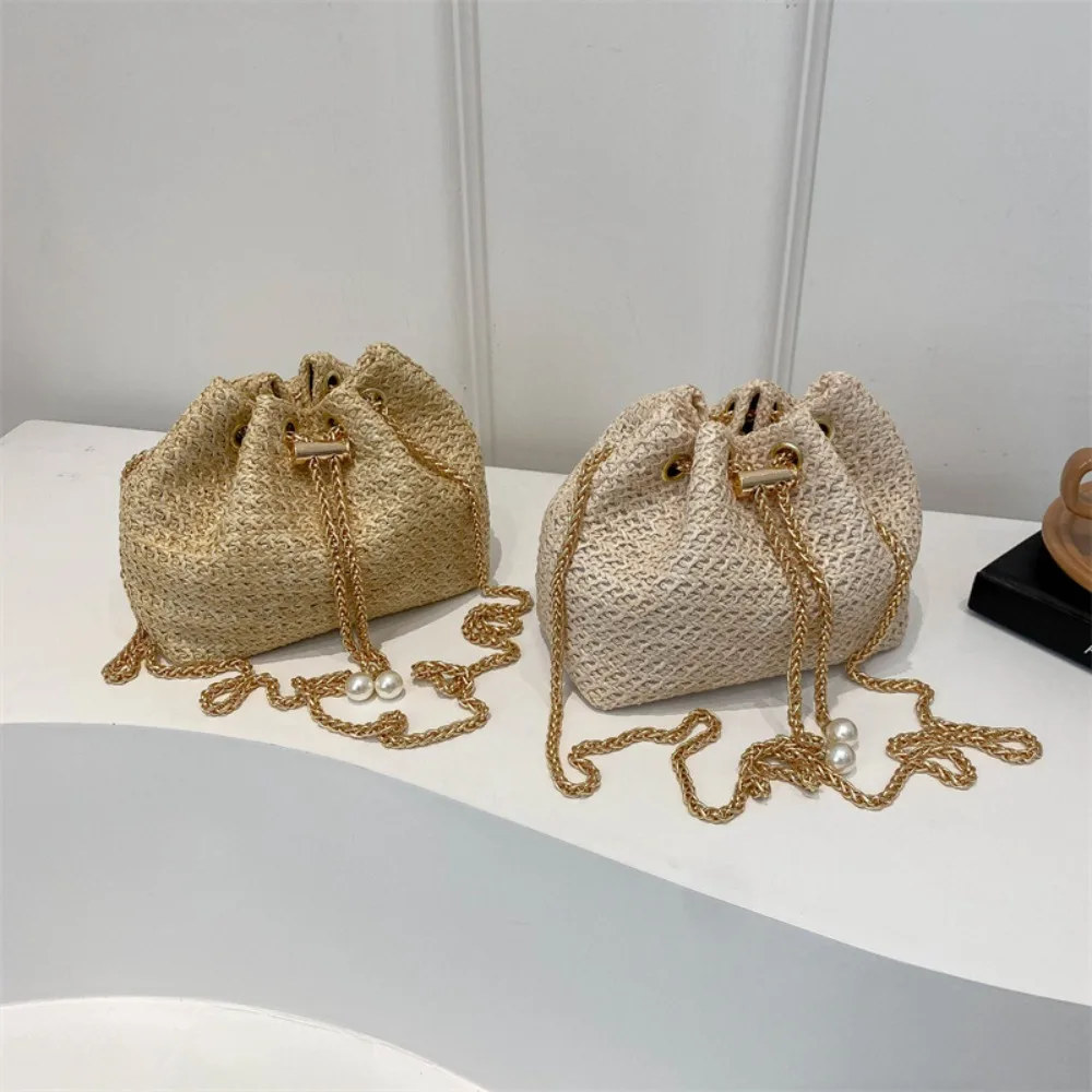 Bolso de mano de paja tejido con cordón para mujer y niña, bolsa de hombro cómoda de gran capacidad, elegante y a la moda