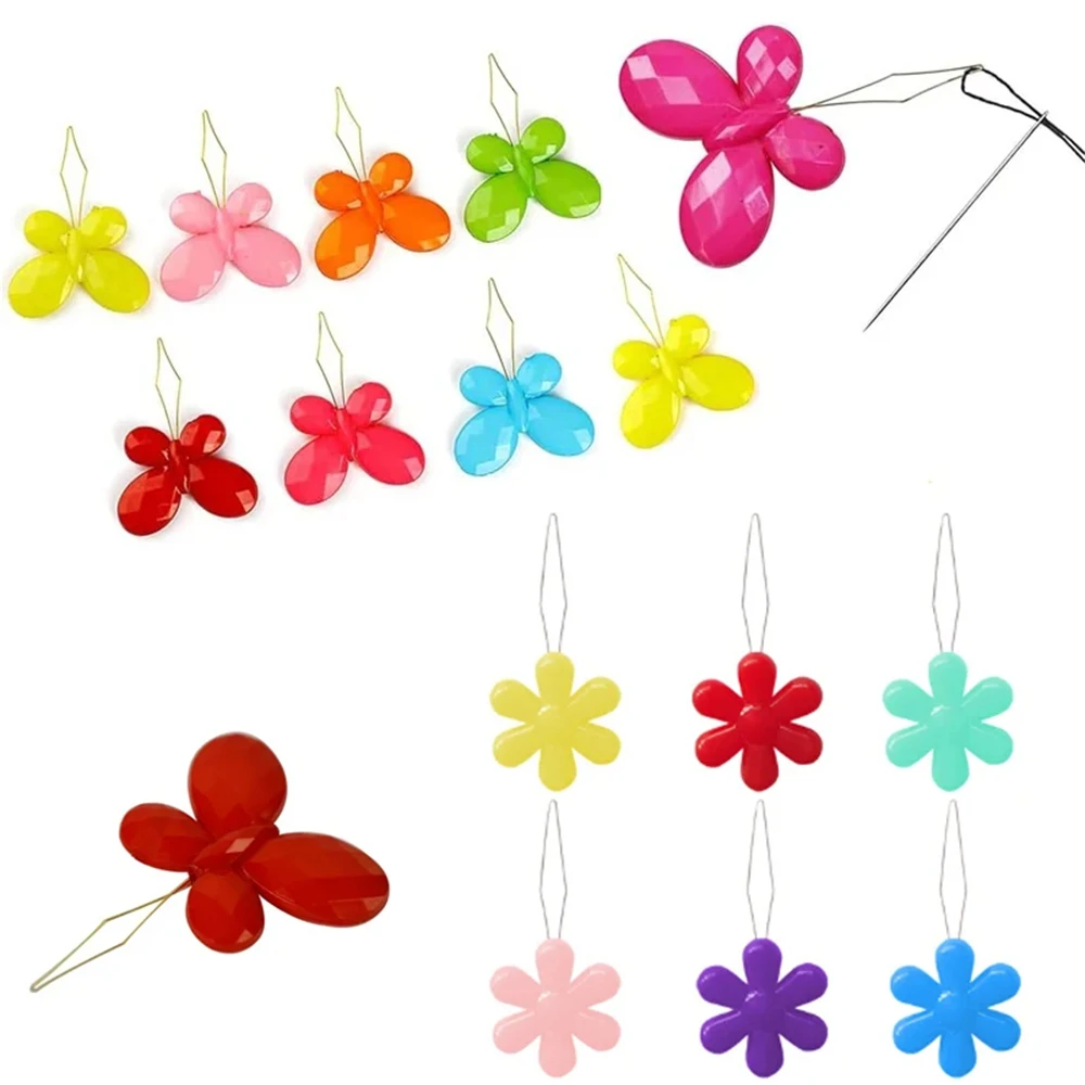 10-50pcs Random Color Needle Threader Elderly Easy Sewing Device Thread Guide Tool Hand Machine Needlework Flower Butterfly Head