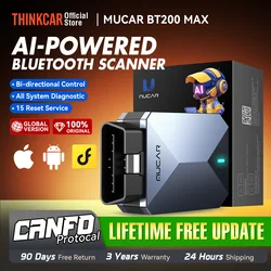 MUCAR BT200 MAX AI Automotive Tools OBD2 Bluetooth Scanner Bi-directional CANFD 15 Reset Full System For All Cars Lifetime Free