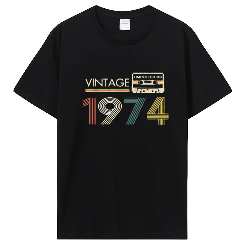 Vintage 1974 Limited Edition Cassette T Shirt Harajuku Old Birthday Party Retro Tshirt Men Clothes Cotton T-shirt Tees