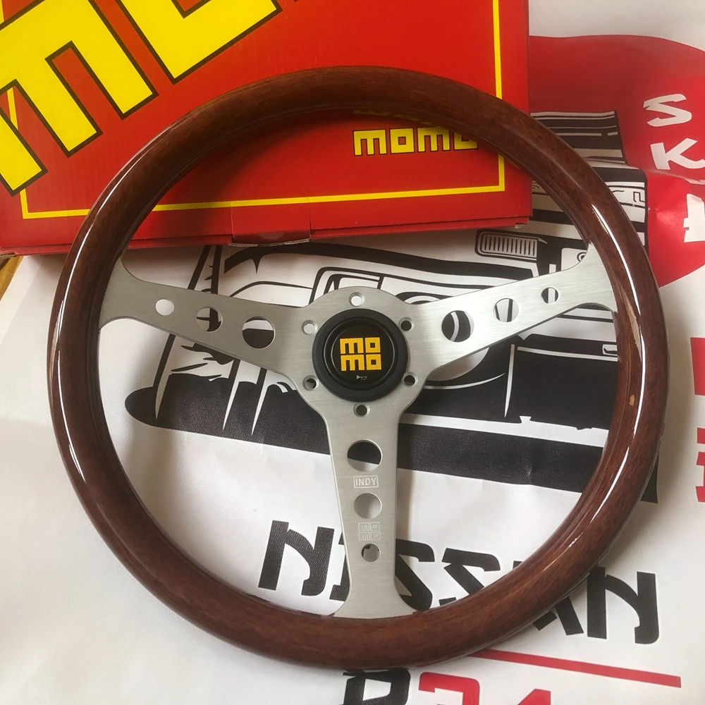 Racing 14Inch Classic MOMO Indy Heritage Steering Wheel JDM Rally Drift ABS Wood MOMO Steering Wheel Volantes For VW BMW Toyota