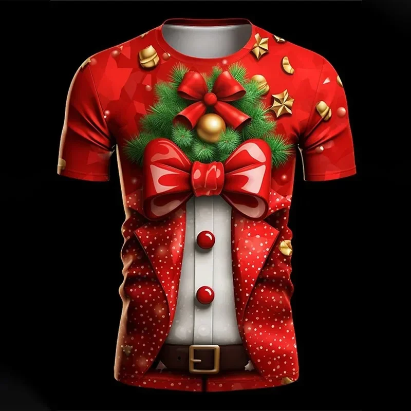 Kerstman Vrolijk Kerstfeest Mode 3D Print T-shirt patroon Heren en Dames Neutrale Topkleding met korte mouwen