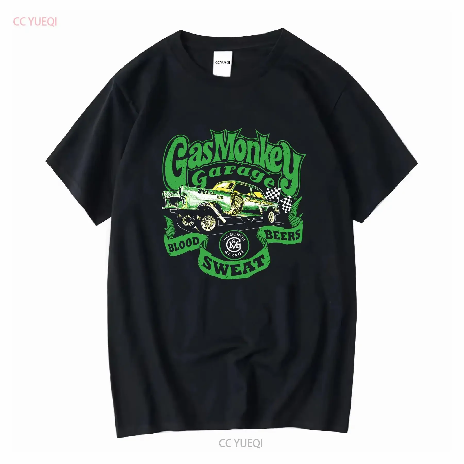 2024 Fashion T Shirt Men Gas Monkeys Garage Blood Sweat Beers Graph long or short sleeves vintage Washed Top For Everyday Wear