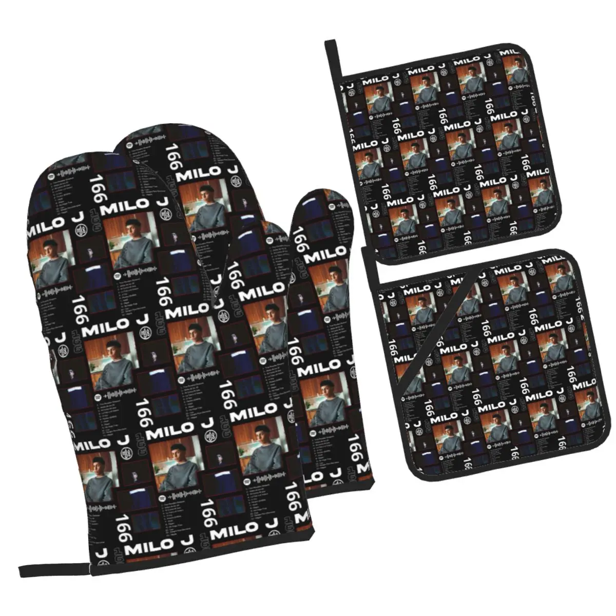 Rapper Milo J 166 Album Deluxe Oven Mitts and Pot Holder Sets of 4 for Baking Kitchen Cooking BBQ Resistant Non-Slip Gloves