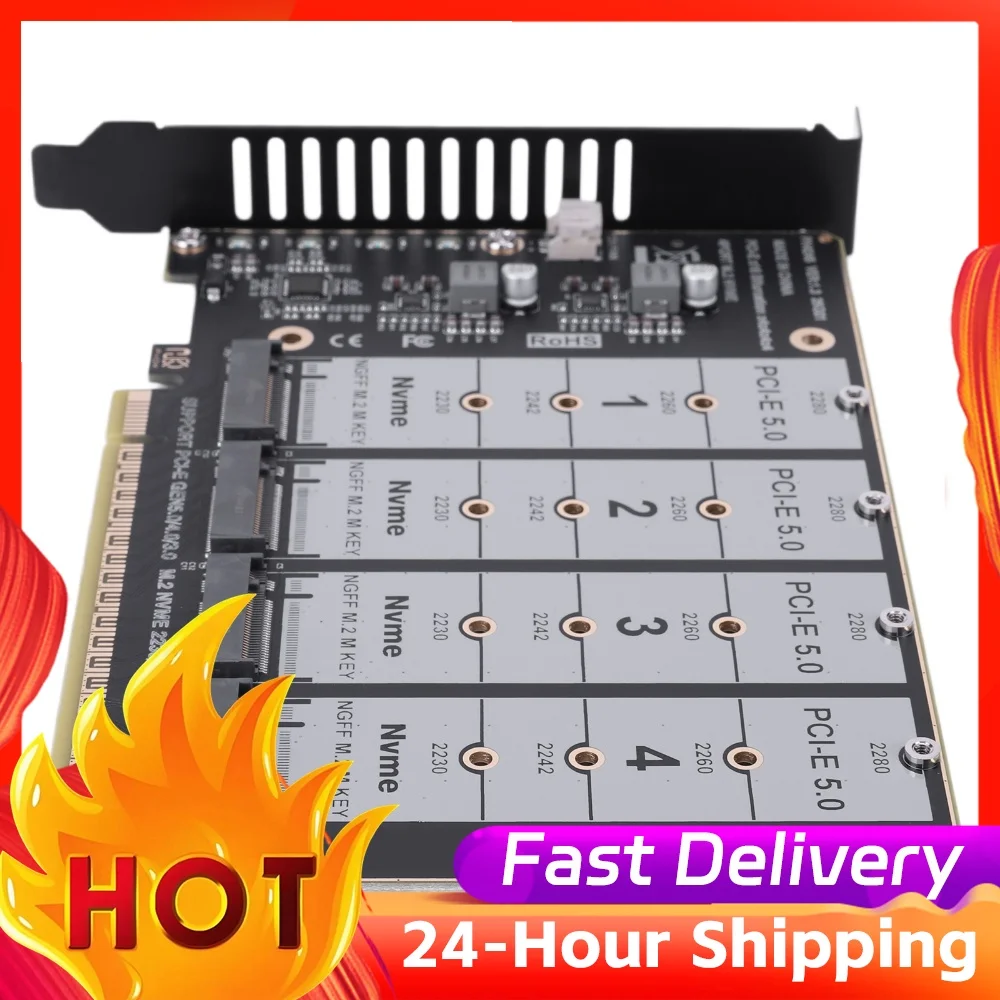 PCIE Express 5.0 Gen5 Gen4 X16 Adapter Bifurcation Card To 4X NVME for M.2 for NGFF SSD Expansion Card Hard Drive Converter