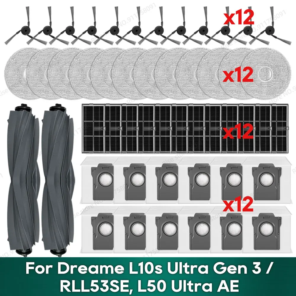 Compatible for Dreame L10s Ultra Gen 3 / RLL53SE, L50 Ultra AE Accessories Main Brush Filter Dust Bag Mop Pads Replacement Parts