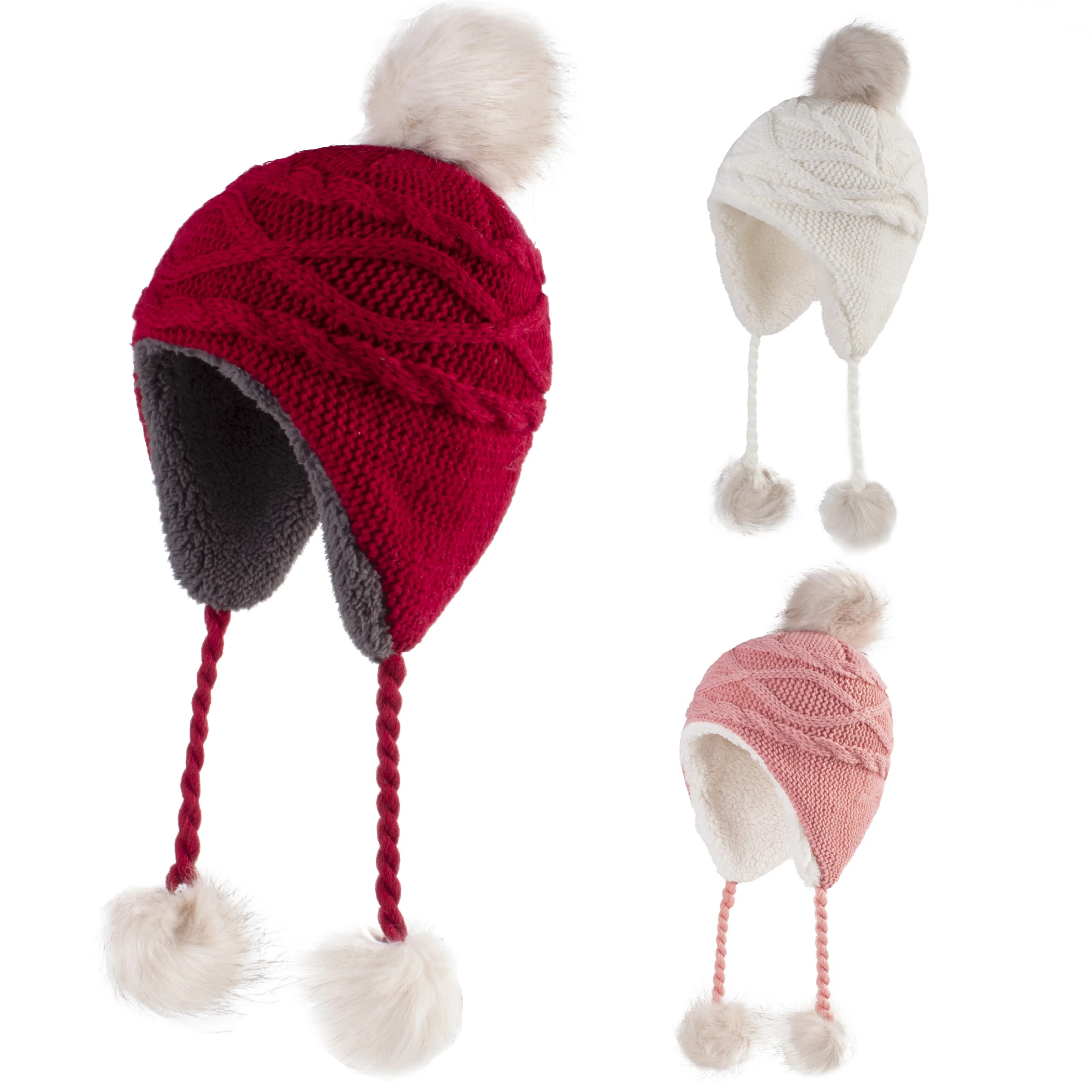Mädchen Sherpa Ohrenklappen Mütze Kinder Wintermütze Beanie Fuzzy Peruanische Mütze