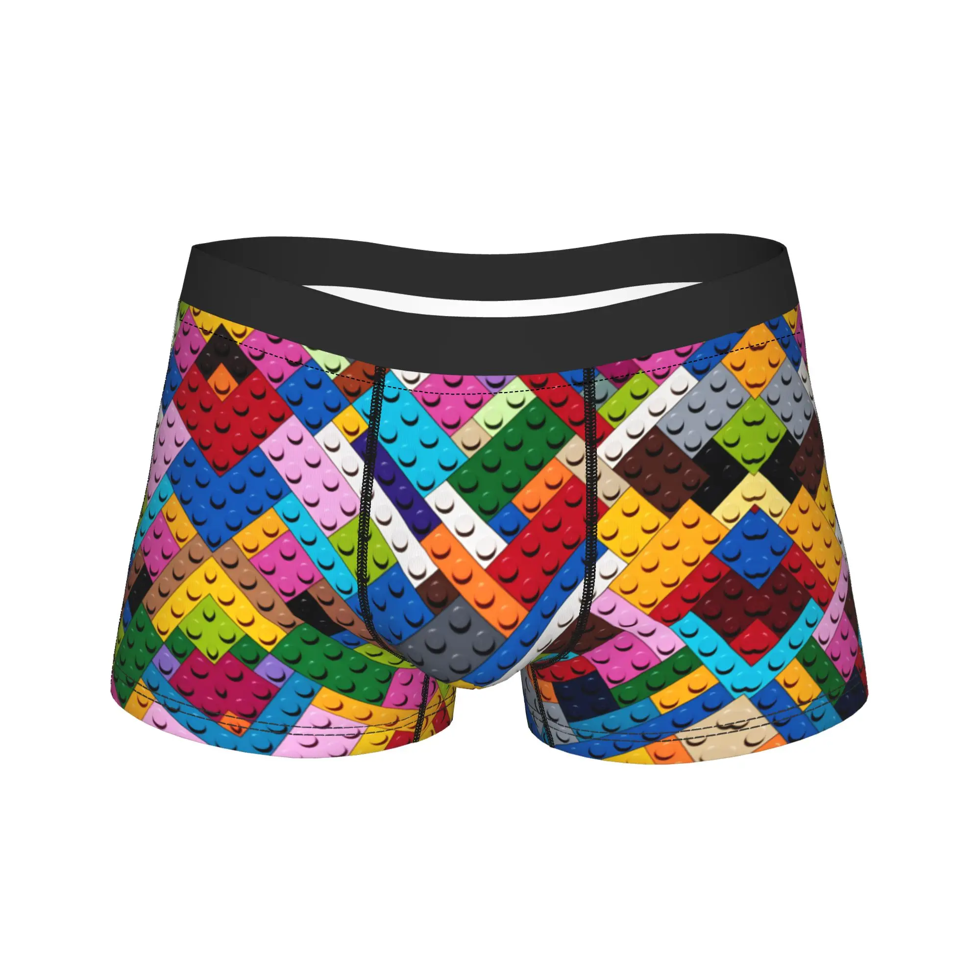 Geometric Rainbow Building Blocks Mosaic Trunk  3D Pouch Underwear Trenky Printing Shorts Briefs Soft Man Panties Plus Size