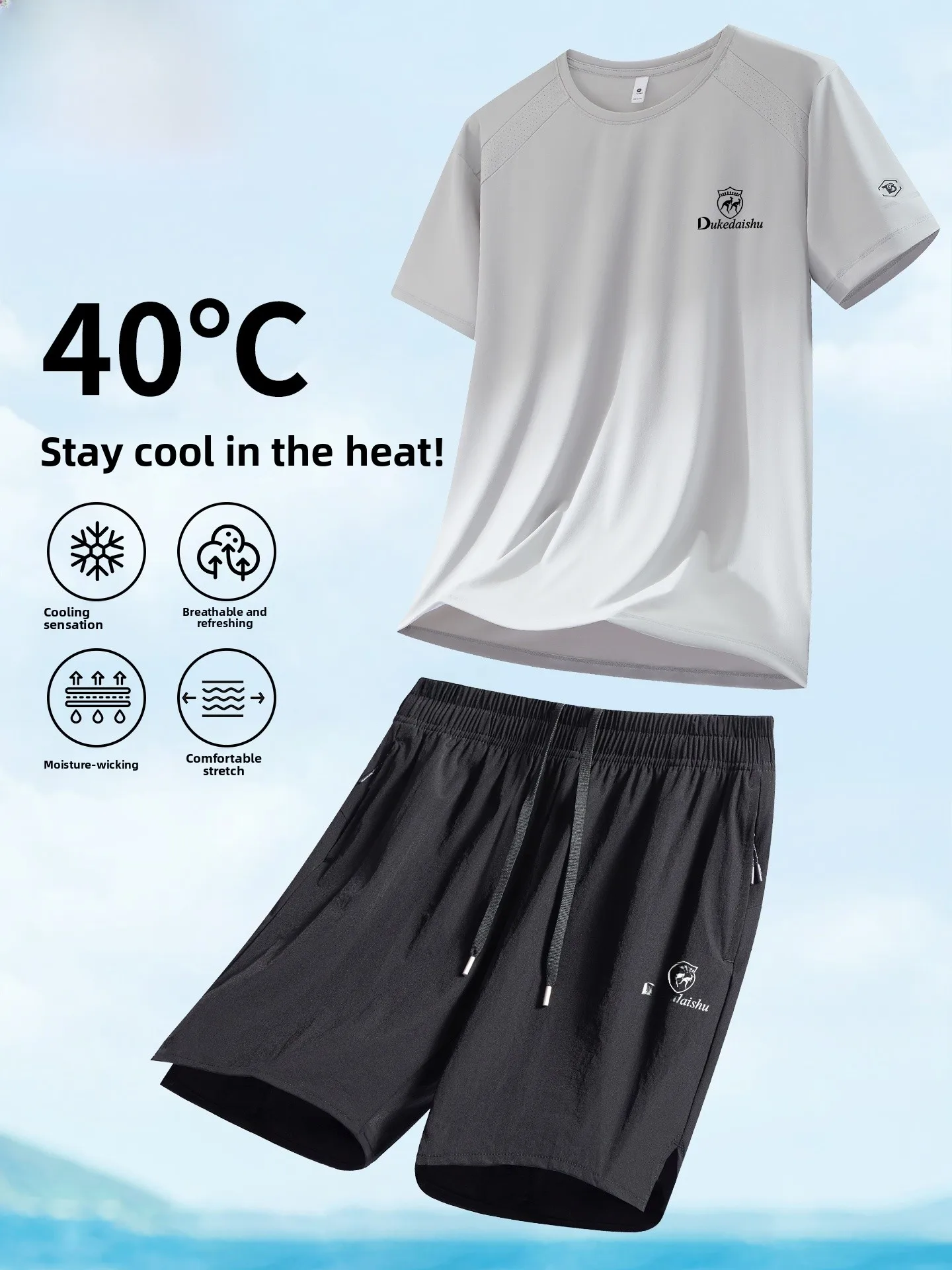 

Men's Ice Silk Qui Dry Lightweight ort Sve ort Pants Set Summer Fitn Training Sports Suit Durable Nylon Spandex