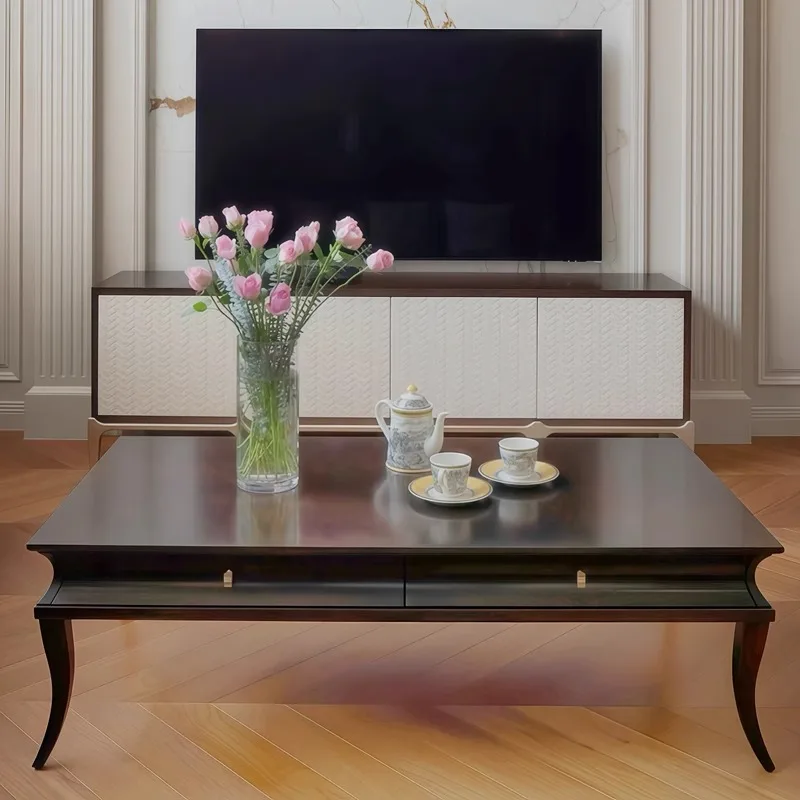 

French rectangular coffee table brown Chinese medieval coffee table
