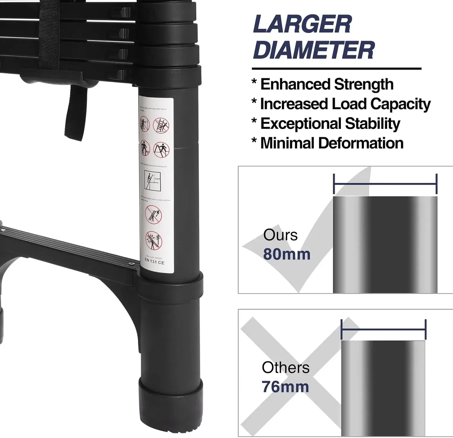 14.5 FT Aluminum Telescoping Ladder, Lightweight Multi-Purpose Collapsible Extension with 2 Triangle Stabilizers, Heavy Duty