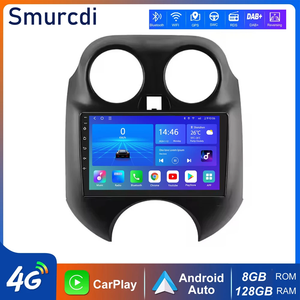 Android 16 Carplay Auto For Nissan March MICRA 2010 2011 2012 2013 Car Radio Audio video multimedia Player GPS Navigation 4G