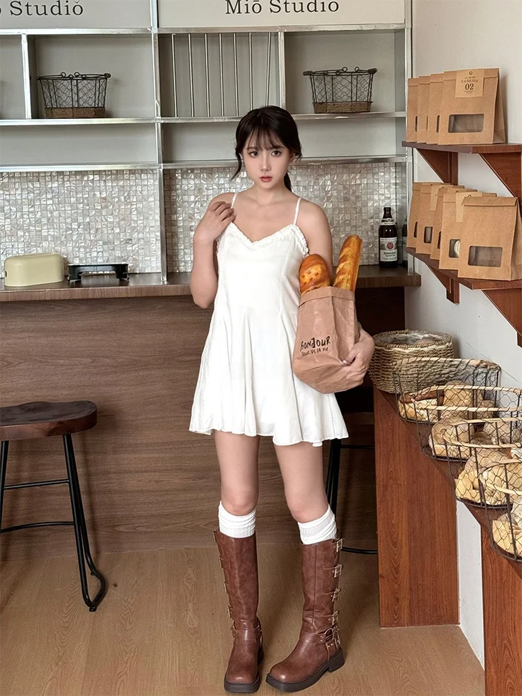 

Нежное корейское платье WAY MODE с кружевной отделкой, без рукавов, с V-образным вырезом, свободного кроя, Ciwalk Dr