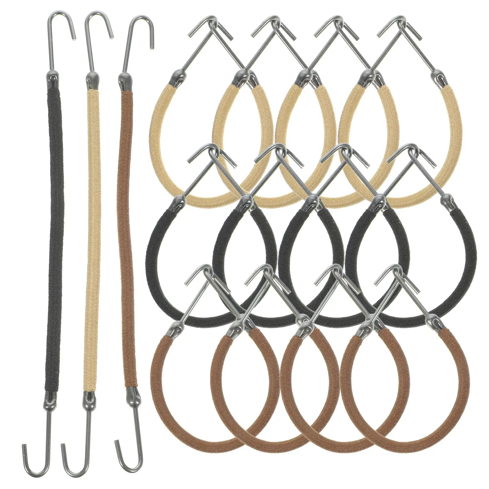 

15 Pcs Hair Hook Rope Bands Elastic Ponytail Holders Cord Nylon Miss Tie for Thick Hair Bungee Hook Travel Exercise Yoga
