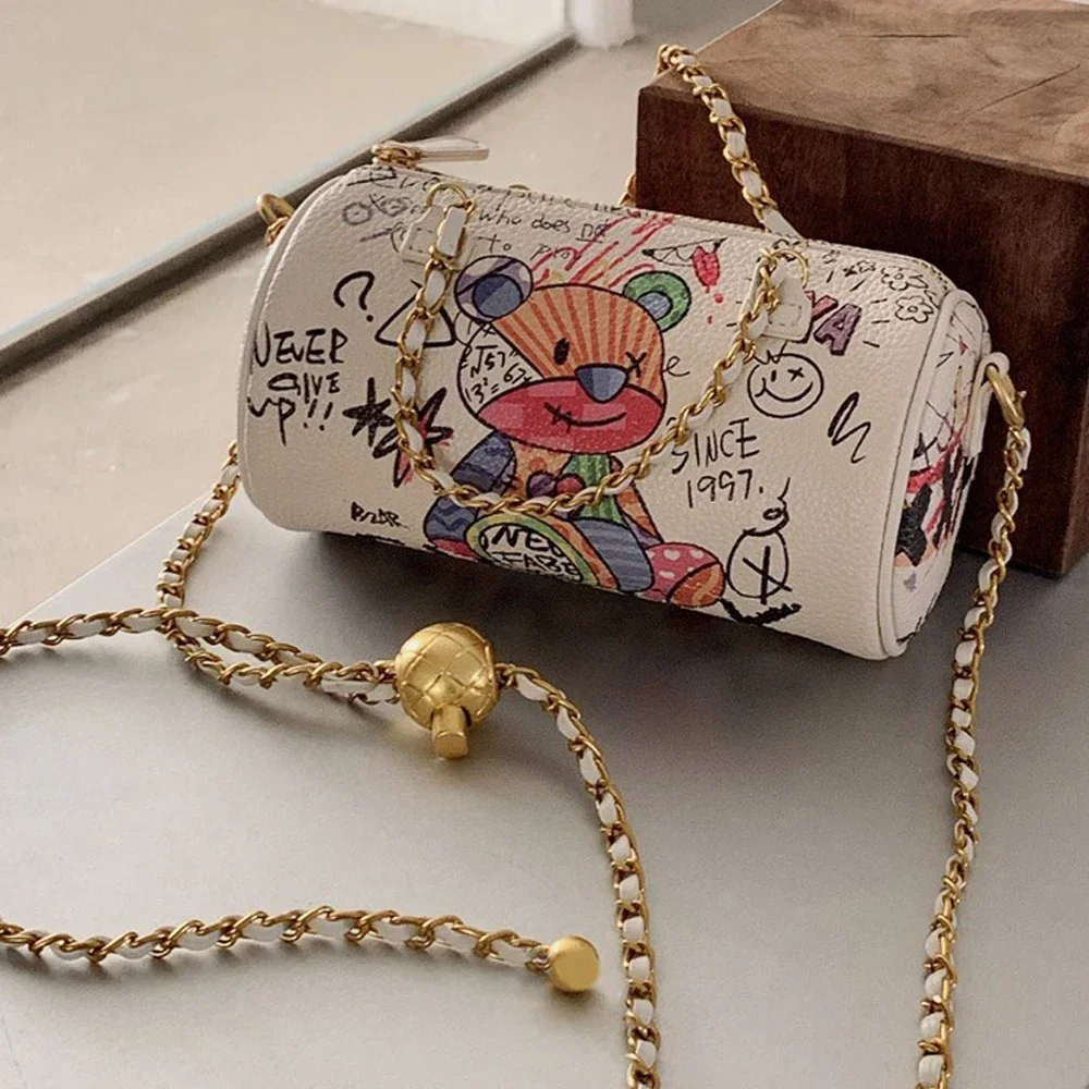 

Bear Graffiti Lady's S Chain Mobile Phone Shoulder Bags Simple Small Square Bag Women's Luxury Designer Handbags for Women