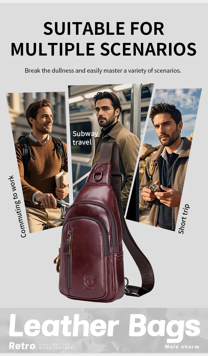 BULLCAPTAIN Brusttasche aus echtem Leder, große Kapazität, lässige Umhängetasche, multifunktionale Umhängetasche aus Leder der ersten Schicht – Detail 8