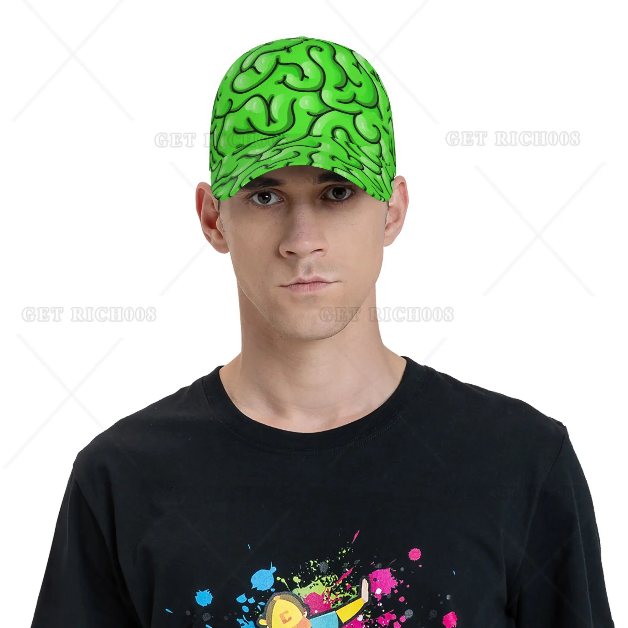 Funny Green Brain Gothic Baseball Cap Golf Hat Men Women Adjustable Dad Hat for Sports One Size Snapback Cap Print