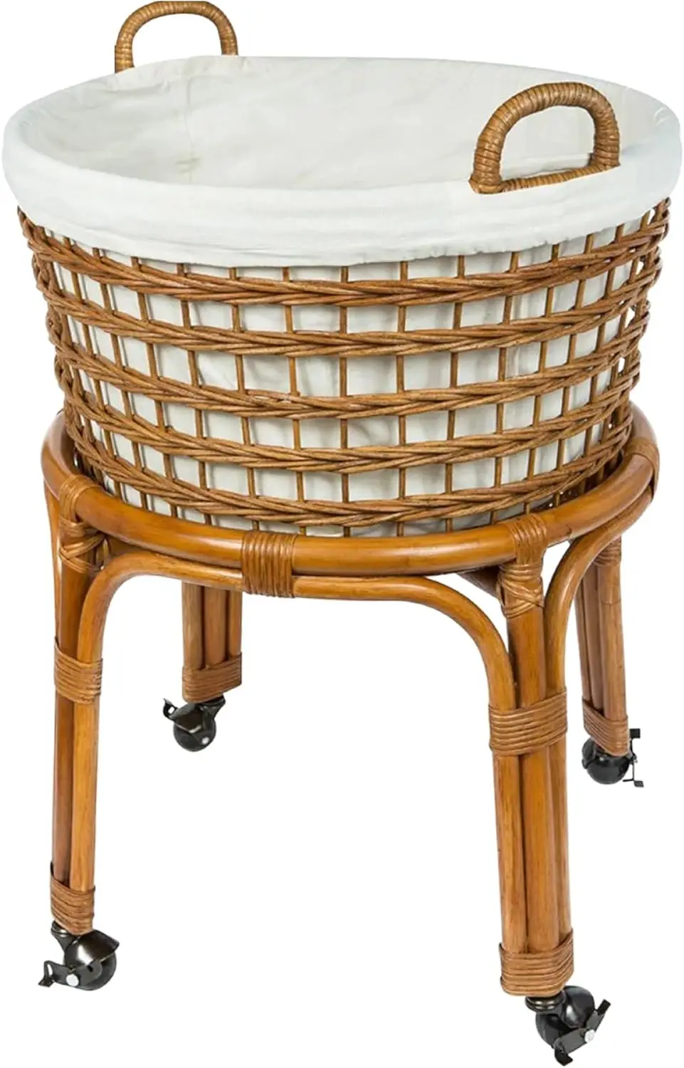 

Плетеная корзина для белья на колесиках с выдвижным вкладышем, подставкой и фиксирующимися колесами, цвет медово-коричневый