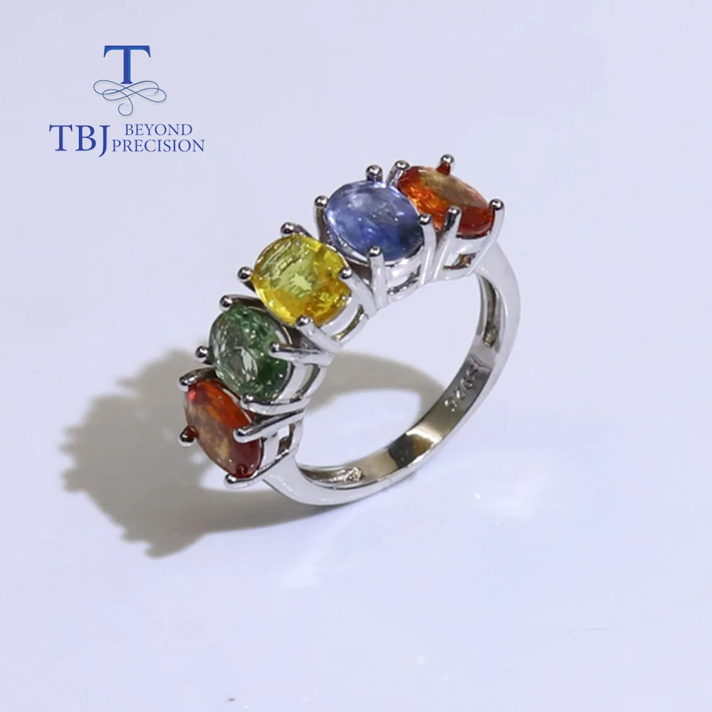 TBJ,100% Natural FANCY sapphire Ring oval 5*7mm gemstone 925 sterling silver fine jewelry for women mom  christmas gift