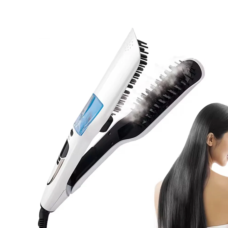 

2025 Professional Steam Hair Straightening Comb Ceramic LCD Display Steam Straightener Electrical Hair Straightener Comb