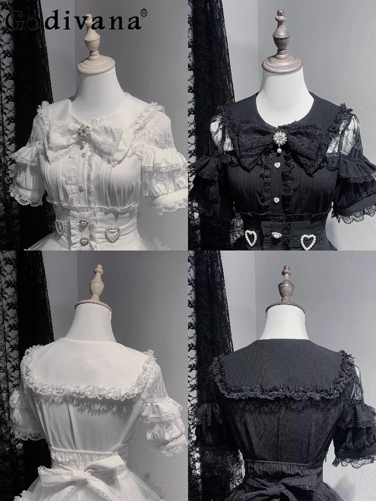

Japanese Mine Mass-produced Lolita Short-sleeved Shirt Girls Women's Summer New Cute Bow Lace Navy Collar Lo Shirt Y2k Skirt