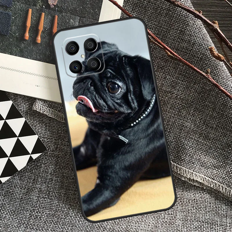 Cute Black Pug Dog Case For Honor 90 70 50 Lite Magic 5 Magic 6 Pro X6 X7 X8 X9 X6a X7a X8a X9a X8b X9b Cover