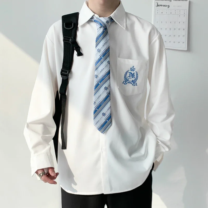 Camisa branca de manga comprida masculina, uniforme colegial japonês e coreano para estudantes, gravata top dk seifuku, uniforme dk, conjunto 2 peças