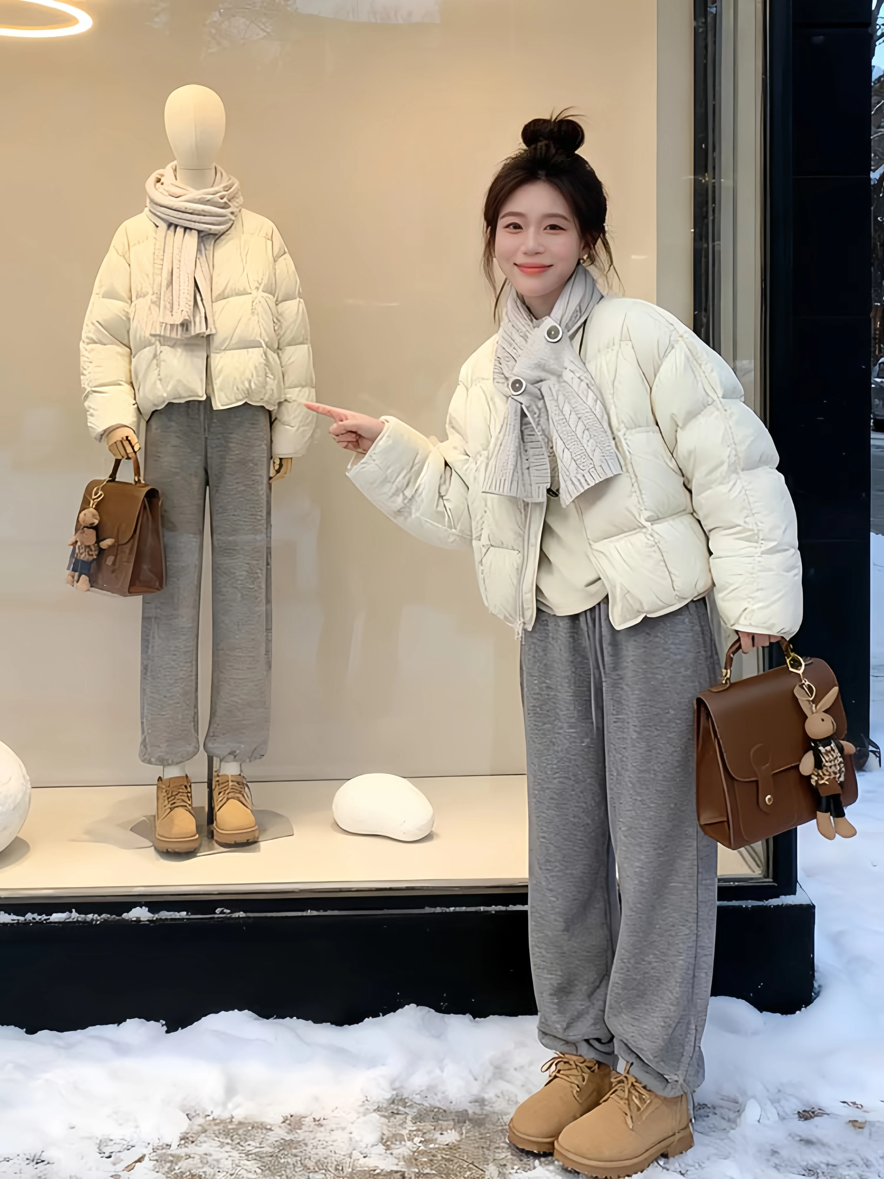 Warm Thickened Short down Cotton Jacket Women's Fashionable round Neck Bread Style Coat Korean Version Loose Fit Winter Coat