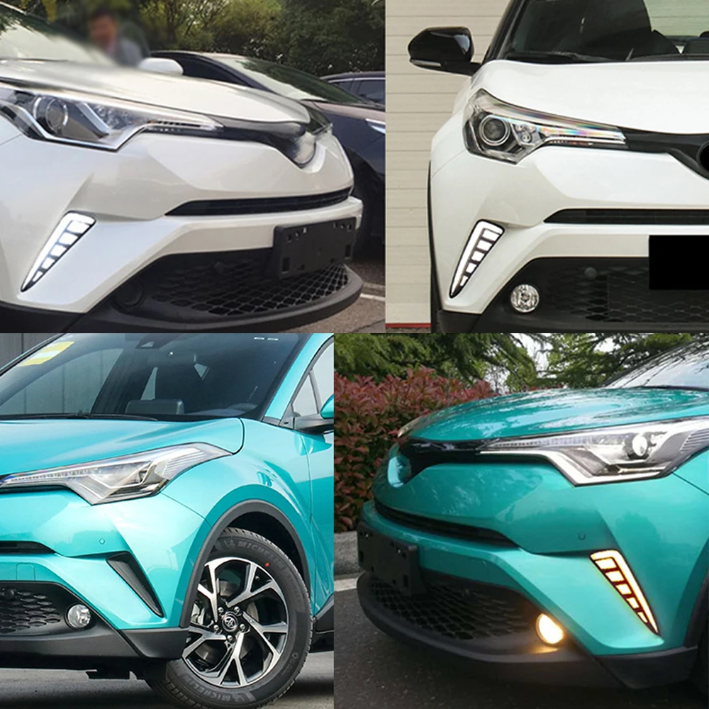 ไฟวิ่งเดย์ไลท์ LED DRL 1คู่สำหรับรถยนต์ Toyota C-HR chr/izoa 2017 2018 2019พร้อมไฟเลี้ยวสีเหลืองแบบไดนามิกไฟตัดหมอก