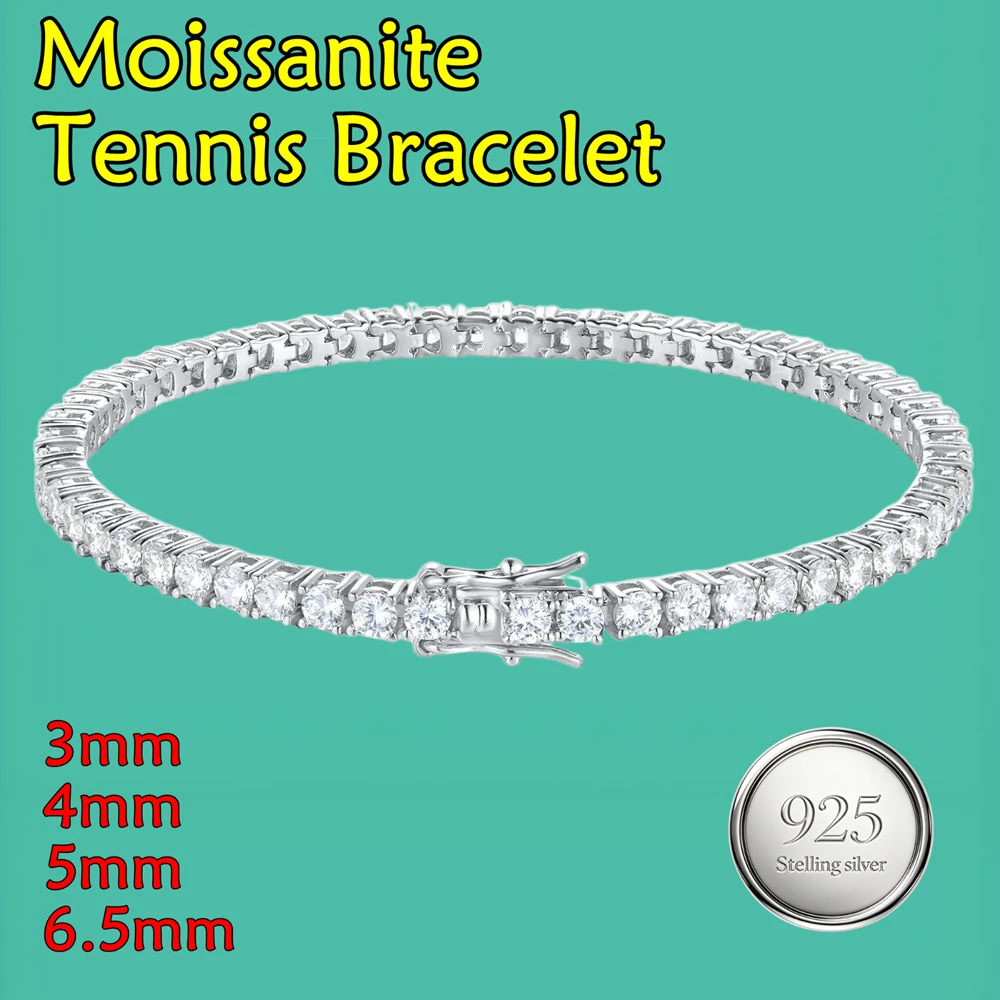 

3-6.5mm D Color Moissanite Tennis Bracelet S925 Sterling Silver Plated 18K with GRA Bracelet for Women Man Sparkling Party