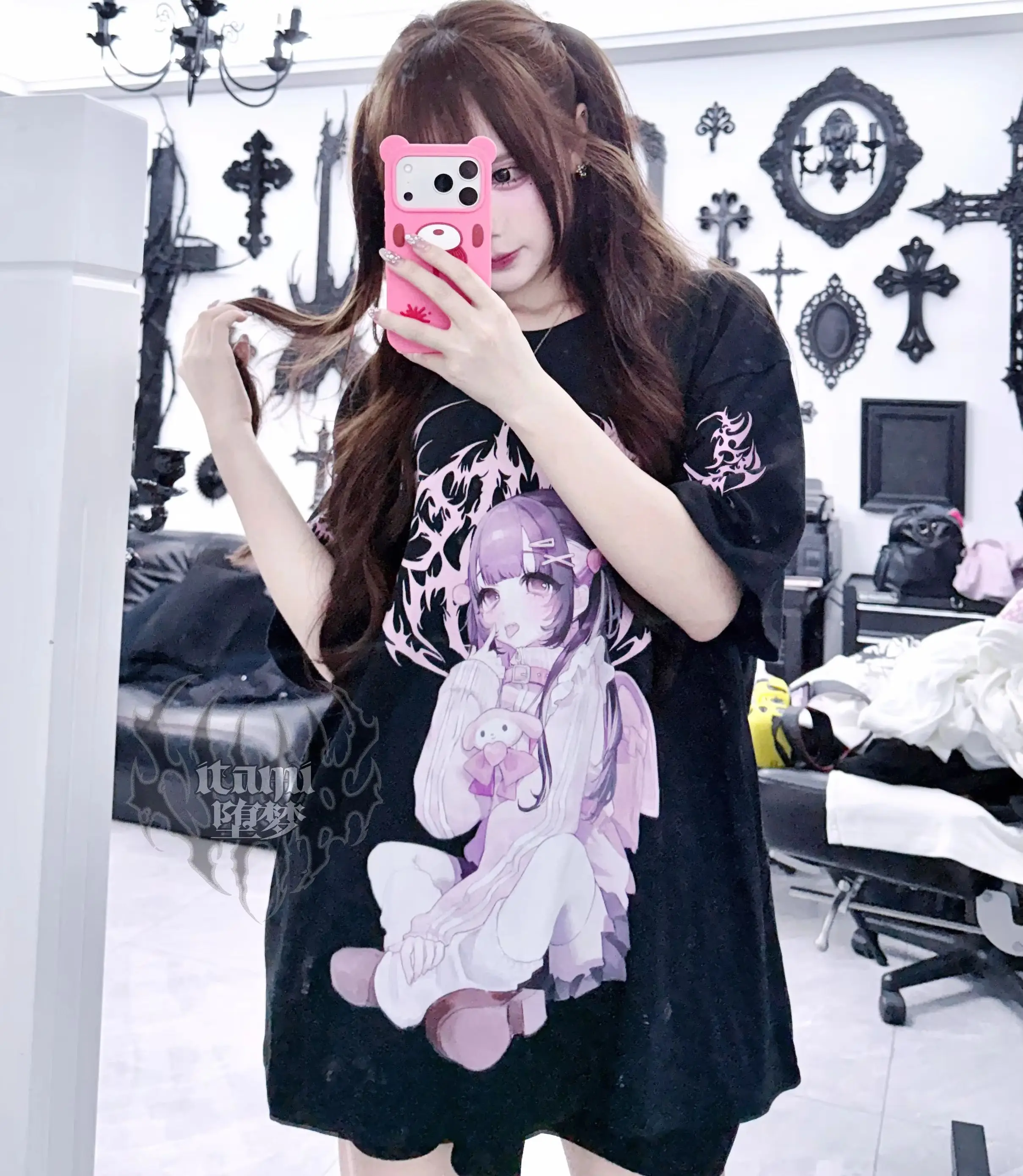 Japanese Style Animation Printing Relaxed-fit T-shirt New Summer Sweet Cool Short-sleeved Subculture Goth Oversized Tee Shirt