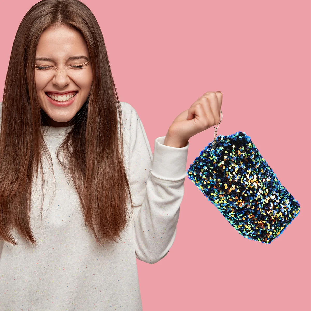 

Sequin Capacity Storage Travel Toiletry Storage Blue Random Zipper Makeup Sequin Bag Organizer Bag