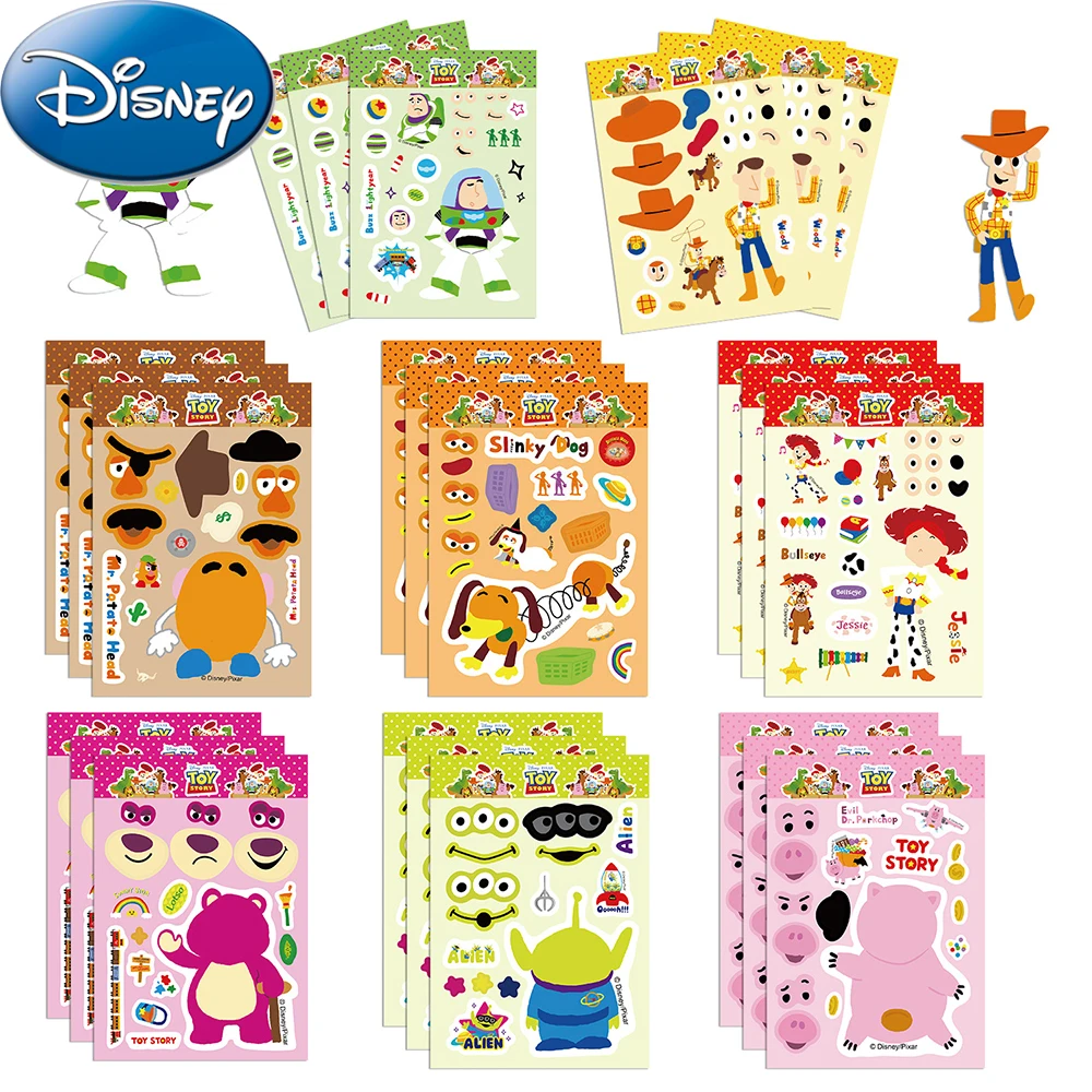 

8/16sheets Disney Toy Story Cartoon Puzzle Stickers Make a Face Children DIY Funny Assemble Jigsaw Decals Kids Party Decor Gift