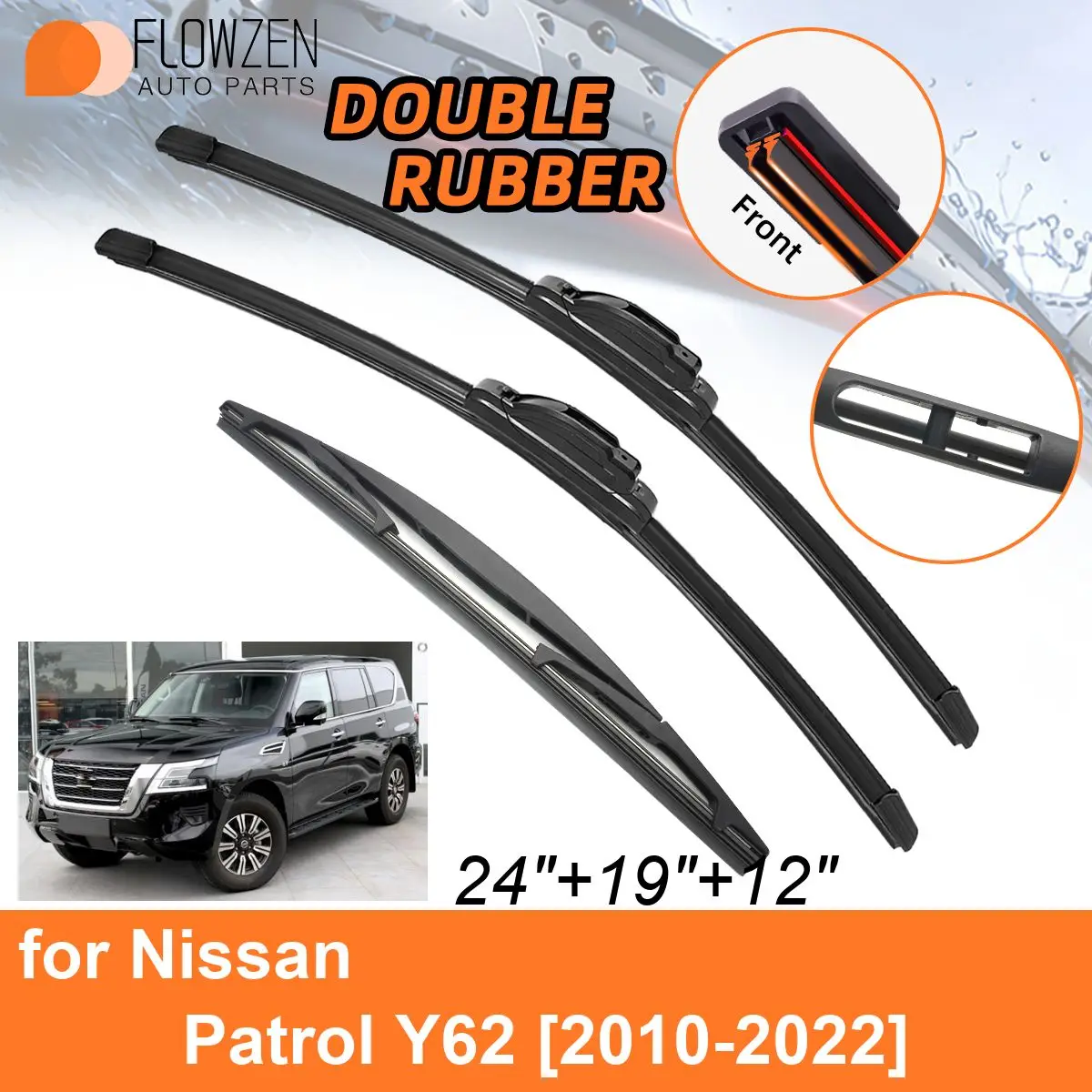 Double Rubber Car Wiper Blades for Nissan Patrol Y62 2010-2022 Rear Blades Accessories 2015 2016 2017 2018 2019 2020 2021 2022