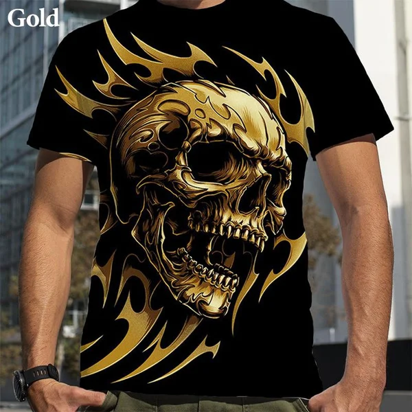 Men's Gothic Skull T-shirt Fashion Art 3d Printing Short Sleeve Personalized Summer Round Neck Top