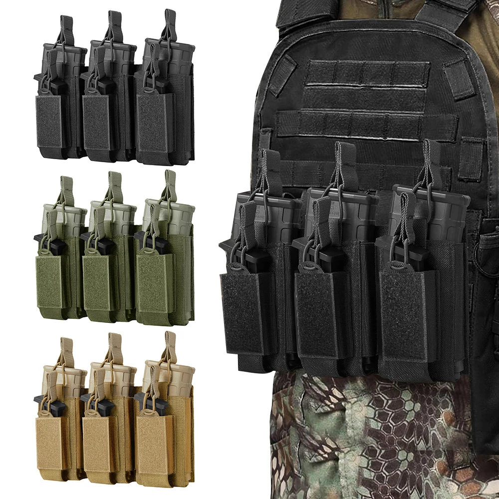 Open Top Triplle Mag Pouch for 5.56mm Elastic Rifle Magazines Pouch Pistol Mag Pouches Tactical Bag Hunting Airsoft Equipment