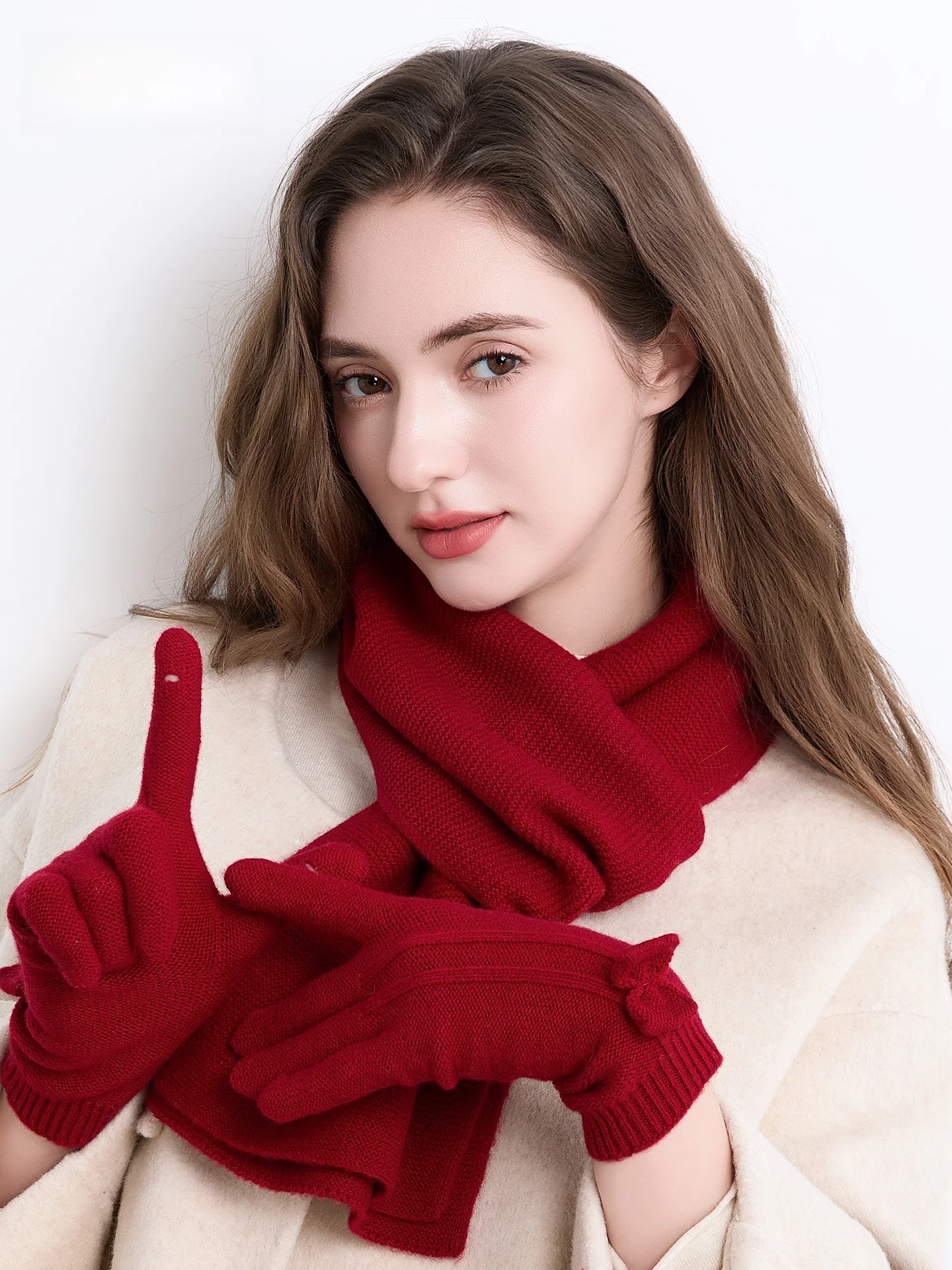 暖かいウールのスカーフと手袋のセット-女性用-冬の首の保護-2点セット-高級感-ファッショナブルで実用的