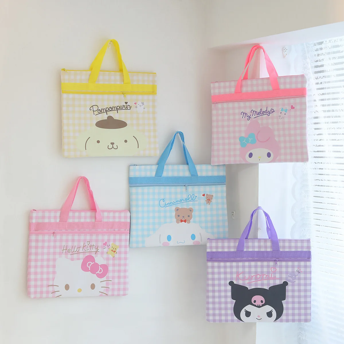 Cartoon Sanrio Double A4 Leather Hello Kitty My Melody Cinnamoroll Kuromi Folder Kawaii Double Zip Organiser