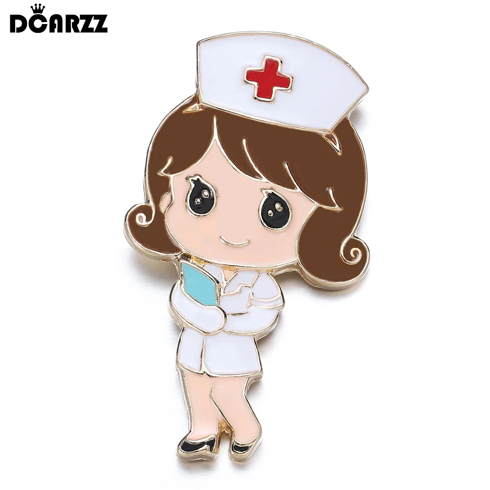 DCARZZ Comic Nurse Brooch Doctors Nurse Medical Vintage Jewelry Lapel Pin Badge Metal Cute Enamel Pins Brooches Women Gift