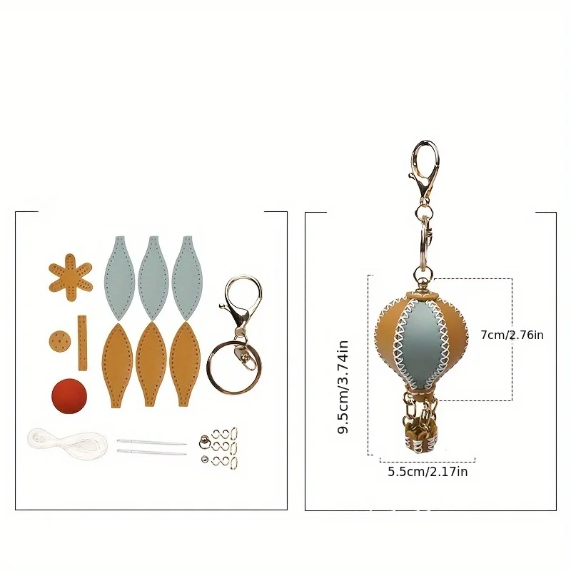 1pc Leather Hot Air Balloon Pendant DIY Material Package, Hand Sewn Mini Keychain