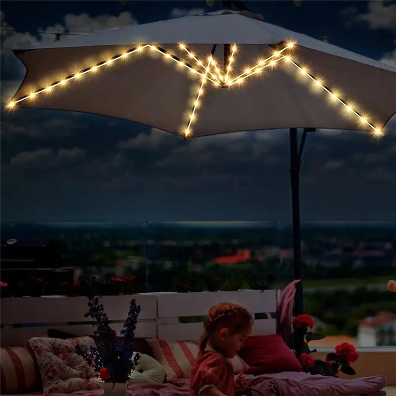 ABUL-Patio Umbrella Lights Solar Powered Waterproof Umbrella Lights Outdoor Patio With Remote Control 8 Modes Warm