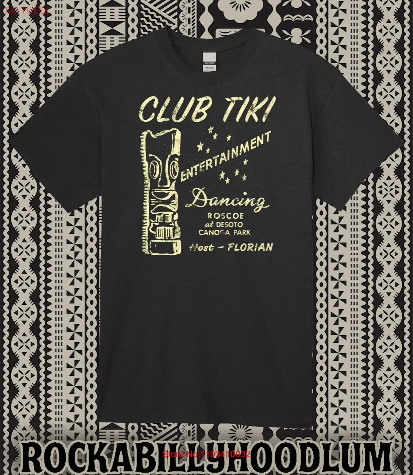 Retro Tiki Art Tee T Shirt 100% Cotton Bar Mug Club Tiki Canoga CA Roscoe