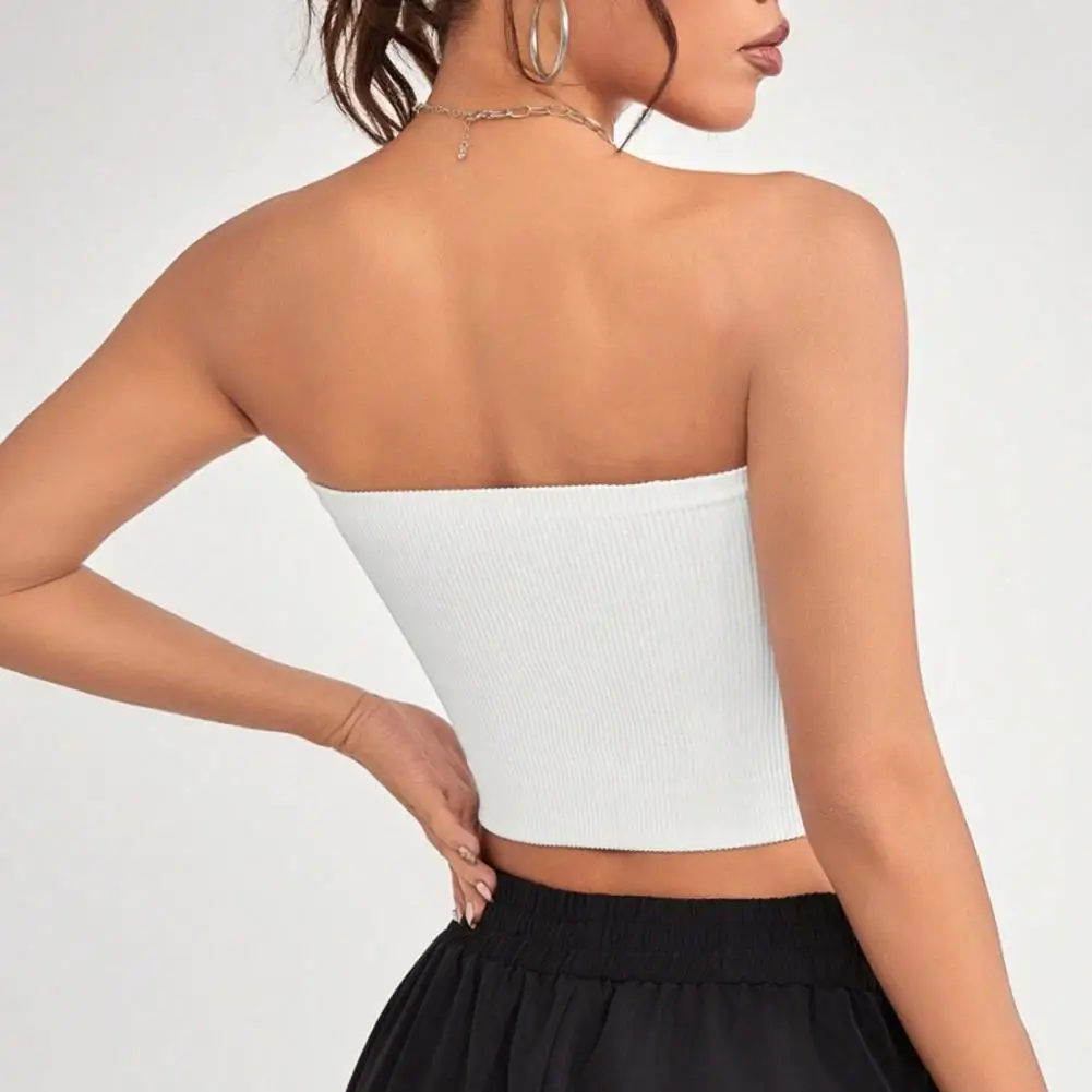 Quick-drying Cropped Top Women Ribbed Vest Anti-slip Bandeau Strapless Sleeveless Backless Tank Top Sweat Absorption Tank Top