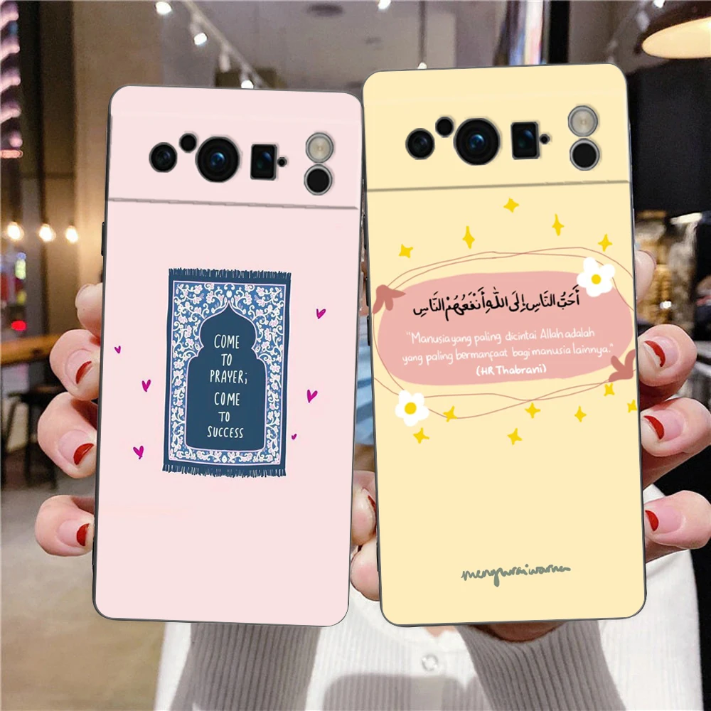 كلمات يقتبس حافظة هاتف إسلامية لهاتف جوجل بيكسل 9 8 7 6 برو 8A 6A 7A 5G غطاء أسود مقاوم للصدمات Fundas