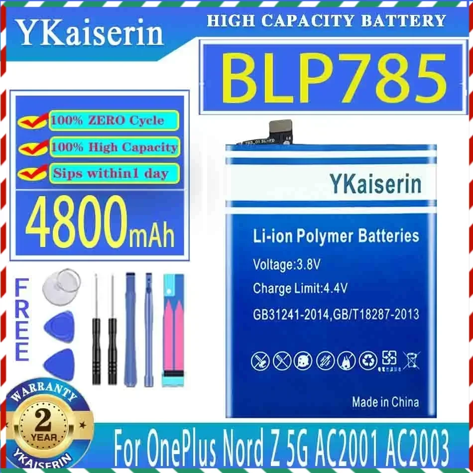 YKaiserin 4800mAh/5800mAh Replacement Battery For OnePlus 9 10 Pro/Nord Z/N10 5G/2 AC2001 AC2003 For One Plus 1+ 9 10 Pro 10Pro